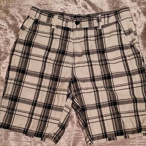 Carbon Black and White Plaid Men's Shorts